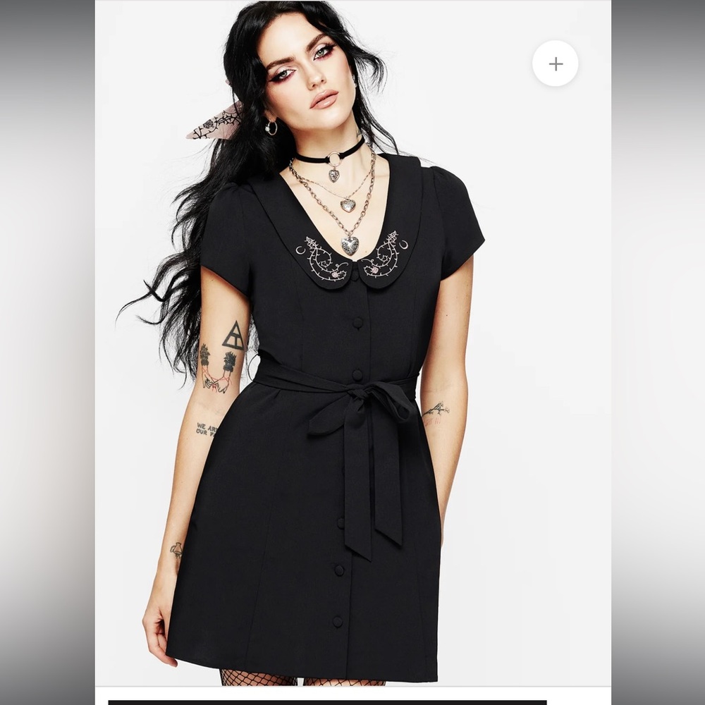 Rosethorn Embroidered Collar Mini Shirt Dress